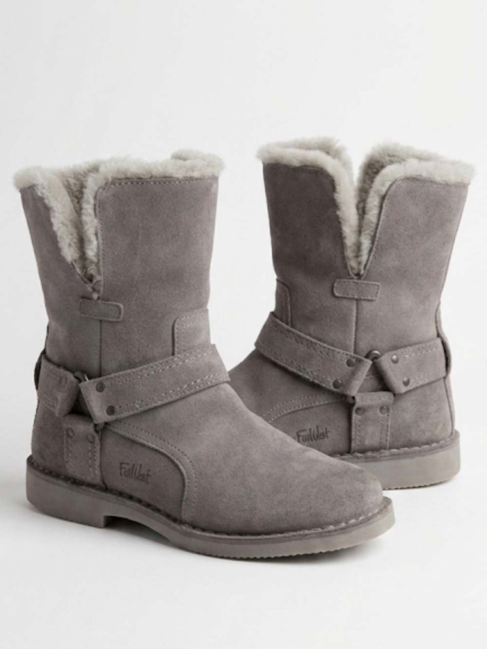 FarWest Grey Suede Faux Fur Lined Cozy Winter Boots